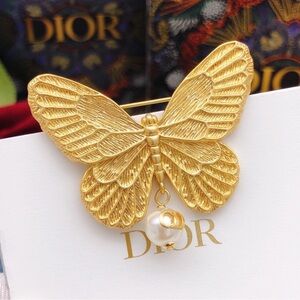 Dior Butterfly Pearl Charm Brooch